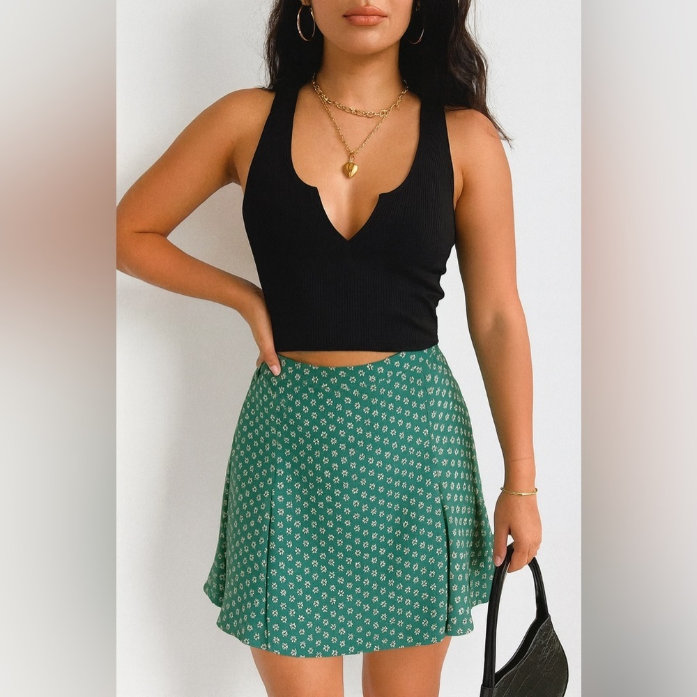 Max Studio Green Floral A Line Skirt Size S